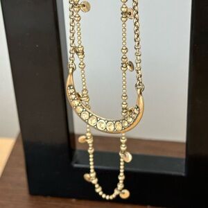 Lucky Brand moon necklace/ gold tone/ hammered/ stations/ 2 strand